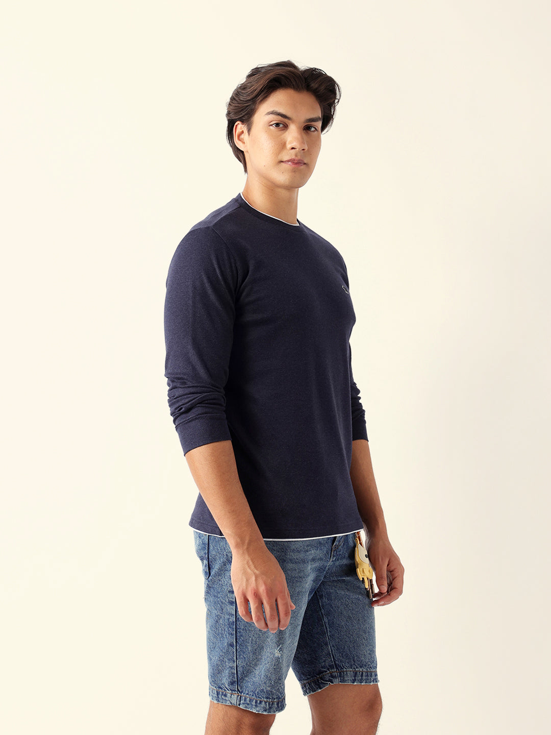 Men Blue Cotton Solid T-Shirt