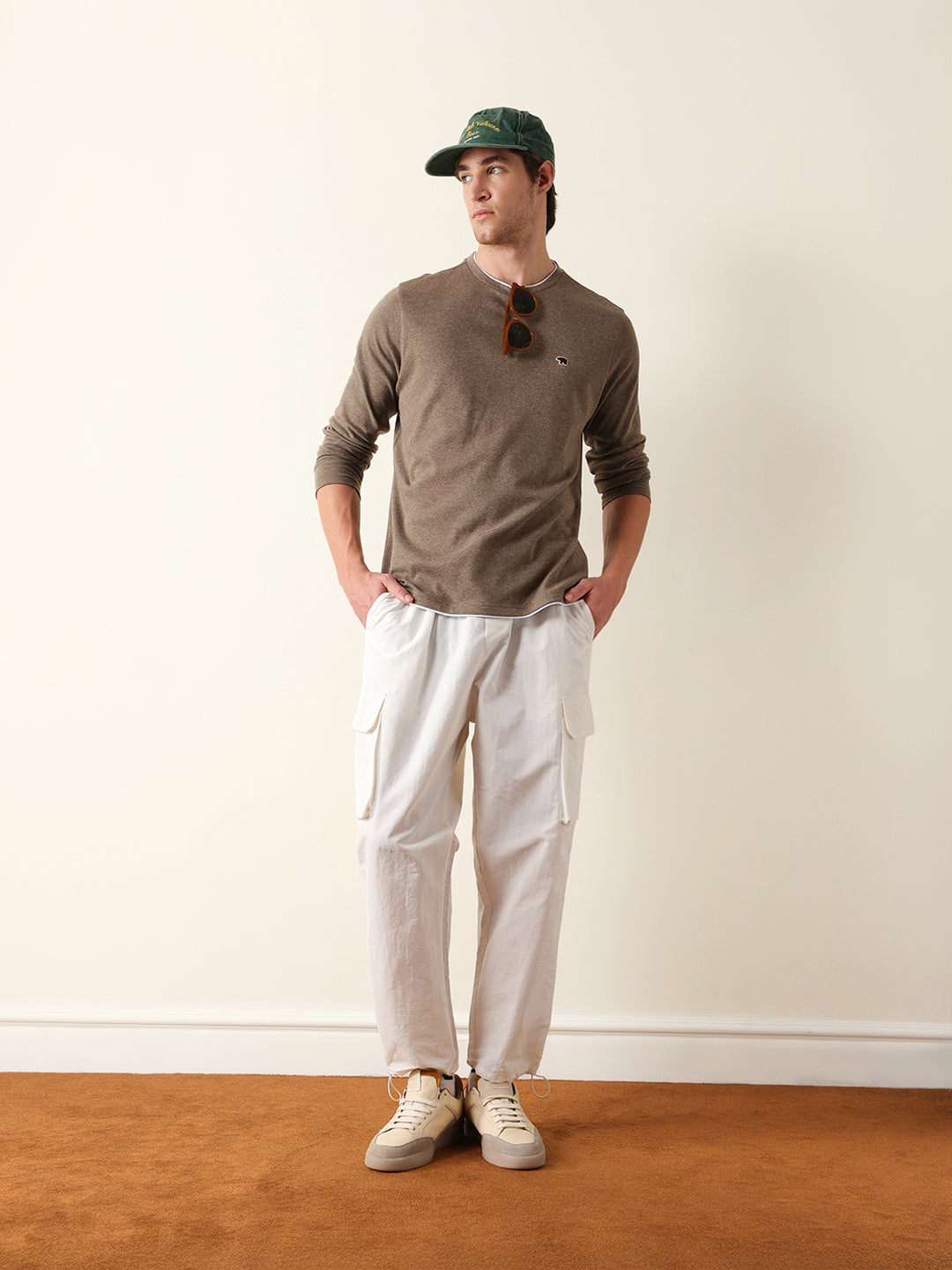 Men Brown Cotton Solid T-Shirt