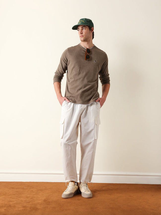 Men Brown Cotton Solid T-Shirt