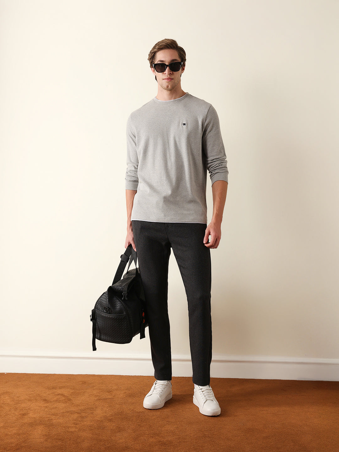 Men Grey Cotton Solid T-Shirt