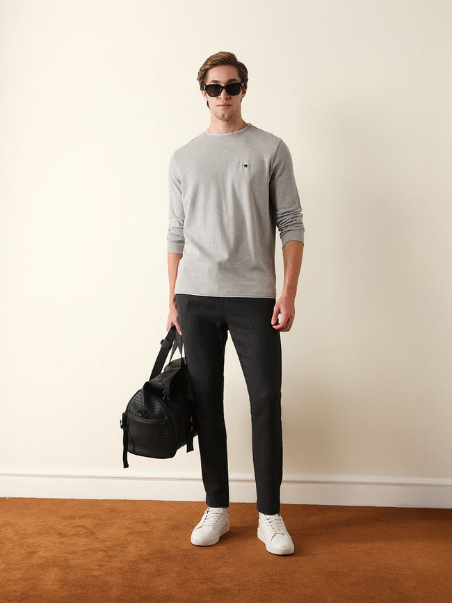Men Grey Cotton Solid T-Shirt