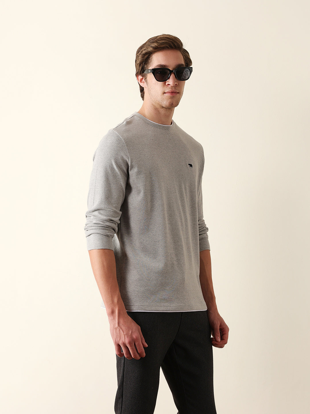 Men Grey Cotton Solid T-Shirt