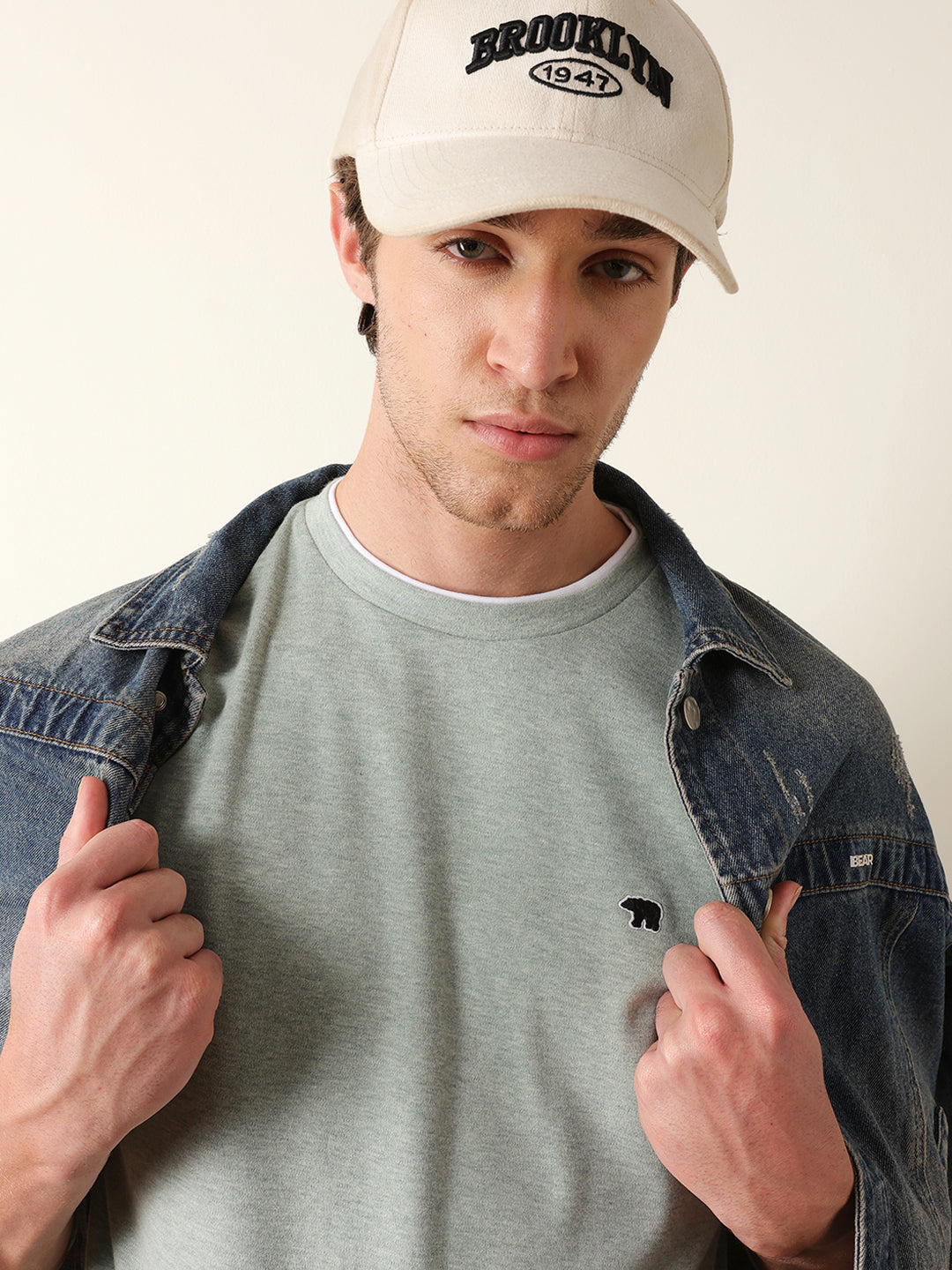 Men Green Solid Cotton Crew Neck T-Shirt