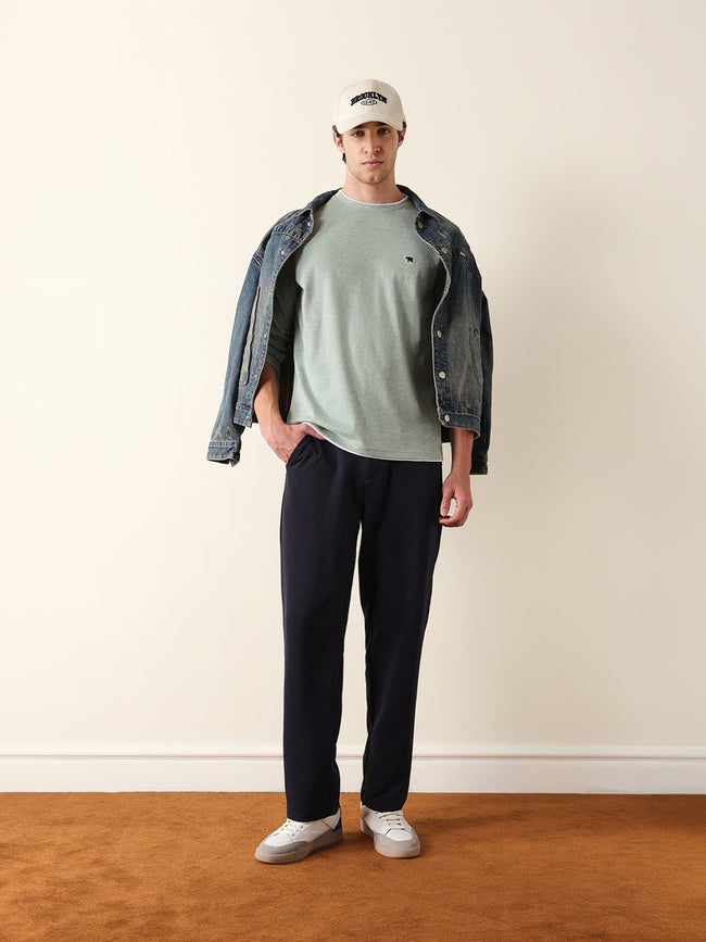 Men Green Solid Cotton Crew Neck T-Shirt