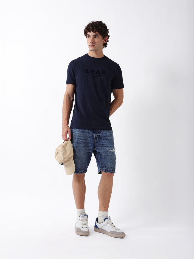 Men Navy Graphic Cotton T-Shirt