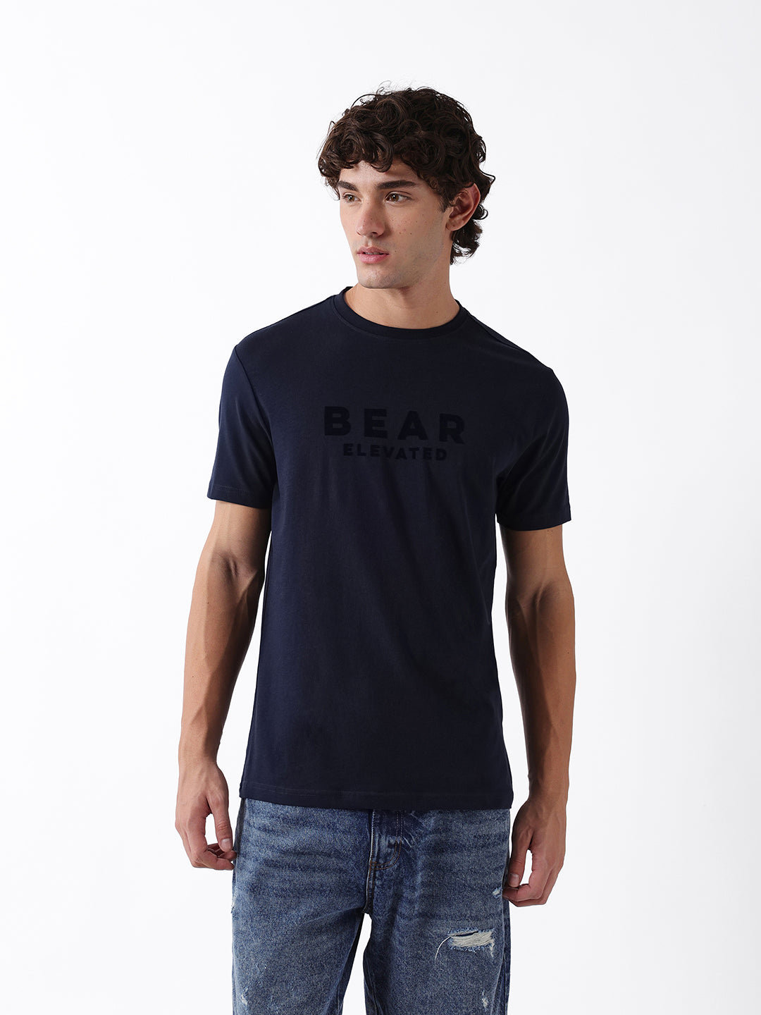 Men Navy Graphic Cotton T-Shirt