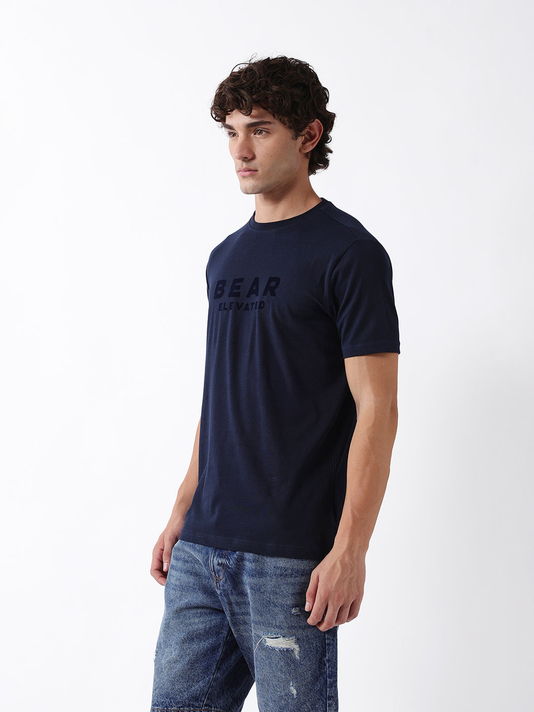 Men Navy Graphic Cotton T-Shirt