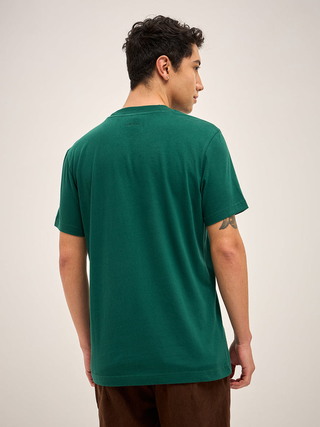 Men Bottle Green Solid Crew Neck Regular Fit T-Shirt