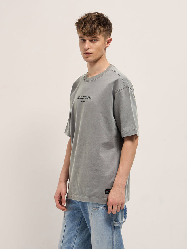 Men Grey Graphic Back Print Oversized Crew Neck T-Shirt