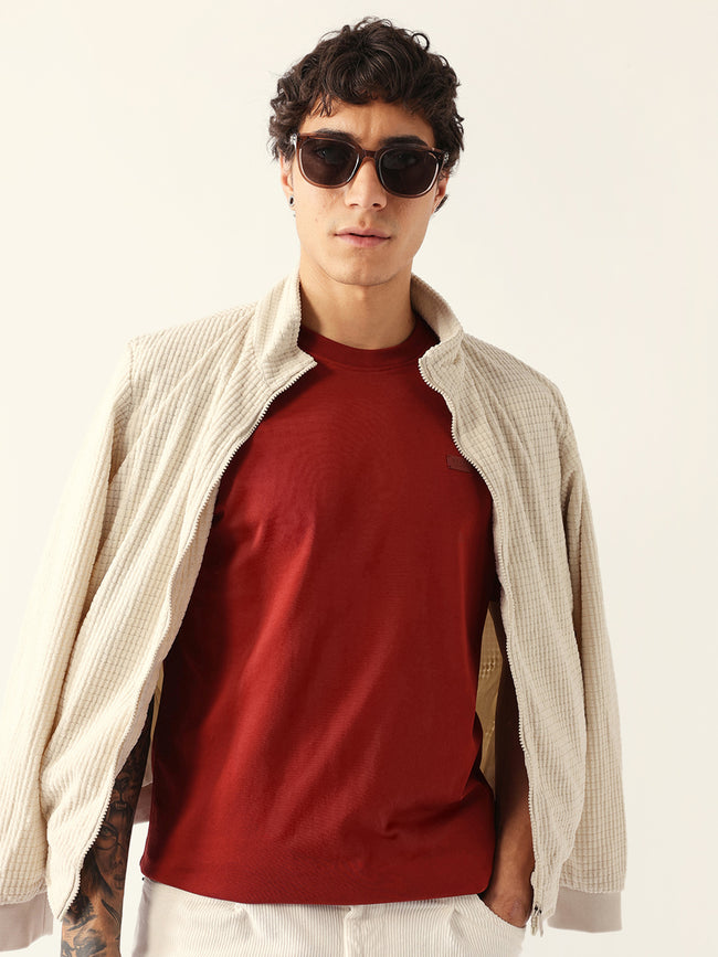 Men Rust Solid Cotton Crew Neck T-Shirt
