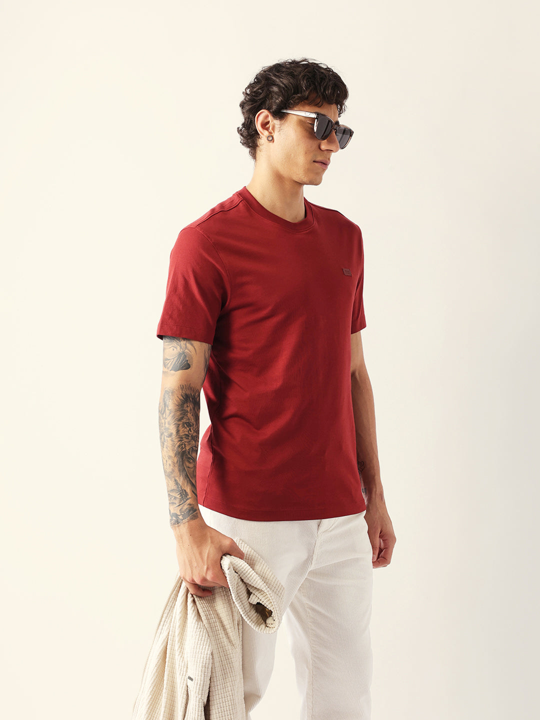 Men Rust Solid Cotton Crew Neck T-Shirt