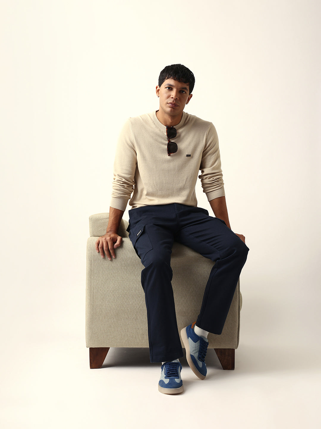 Men Beige Viscose Rayon Solid T-Shirt