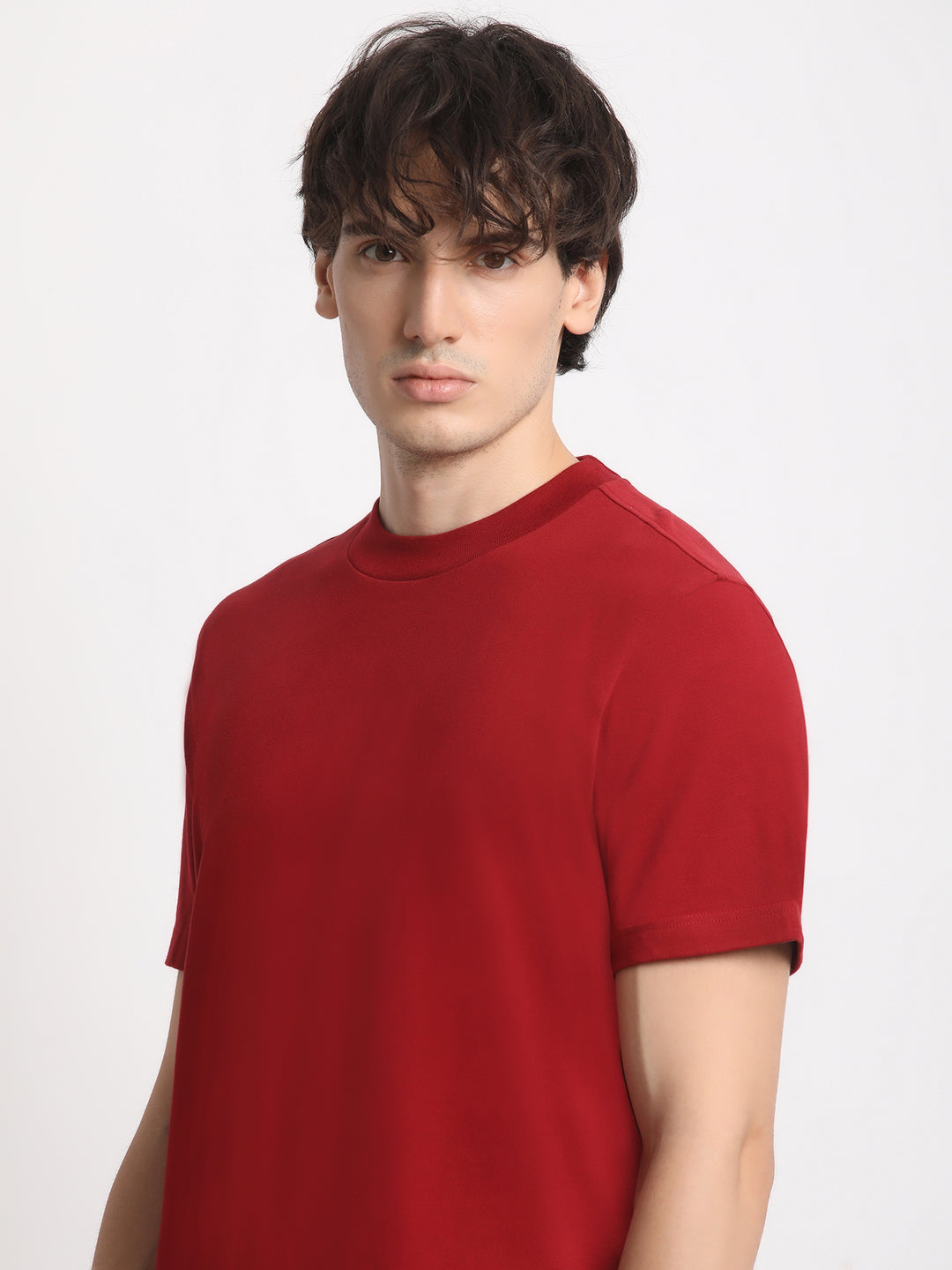 Men Maroon Solid Regular Fit Round Neck T Shirt | The Bear House