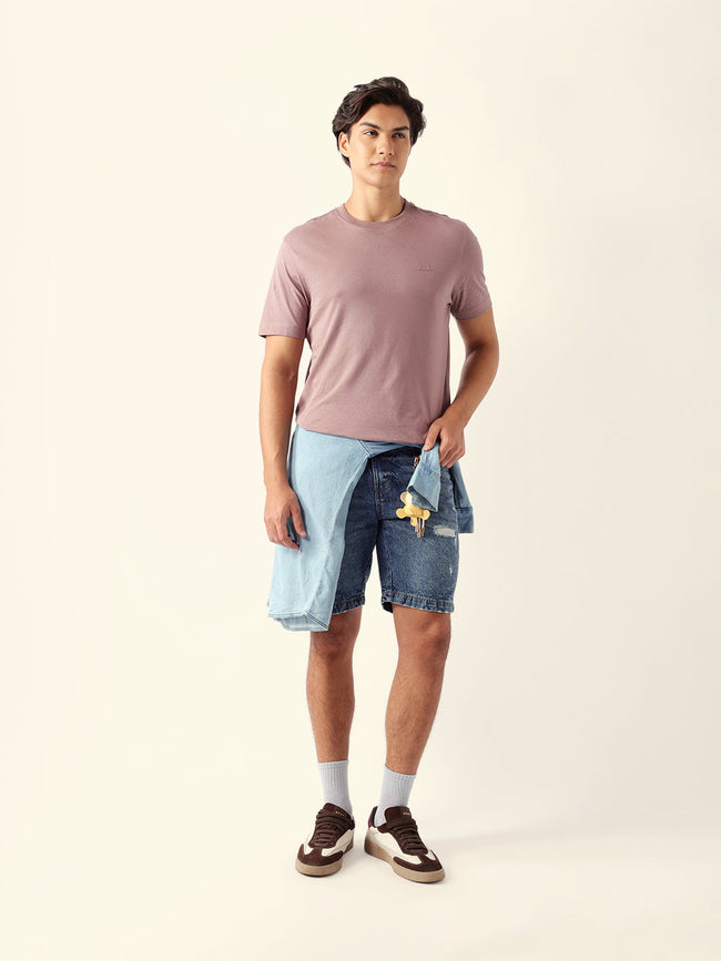 Men Peach Cotton Solid T-Shirt