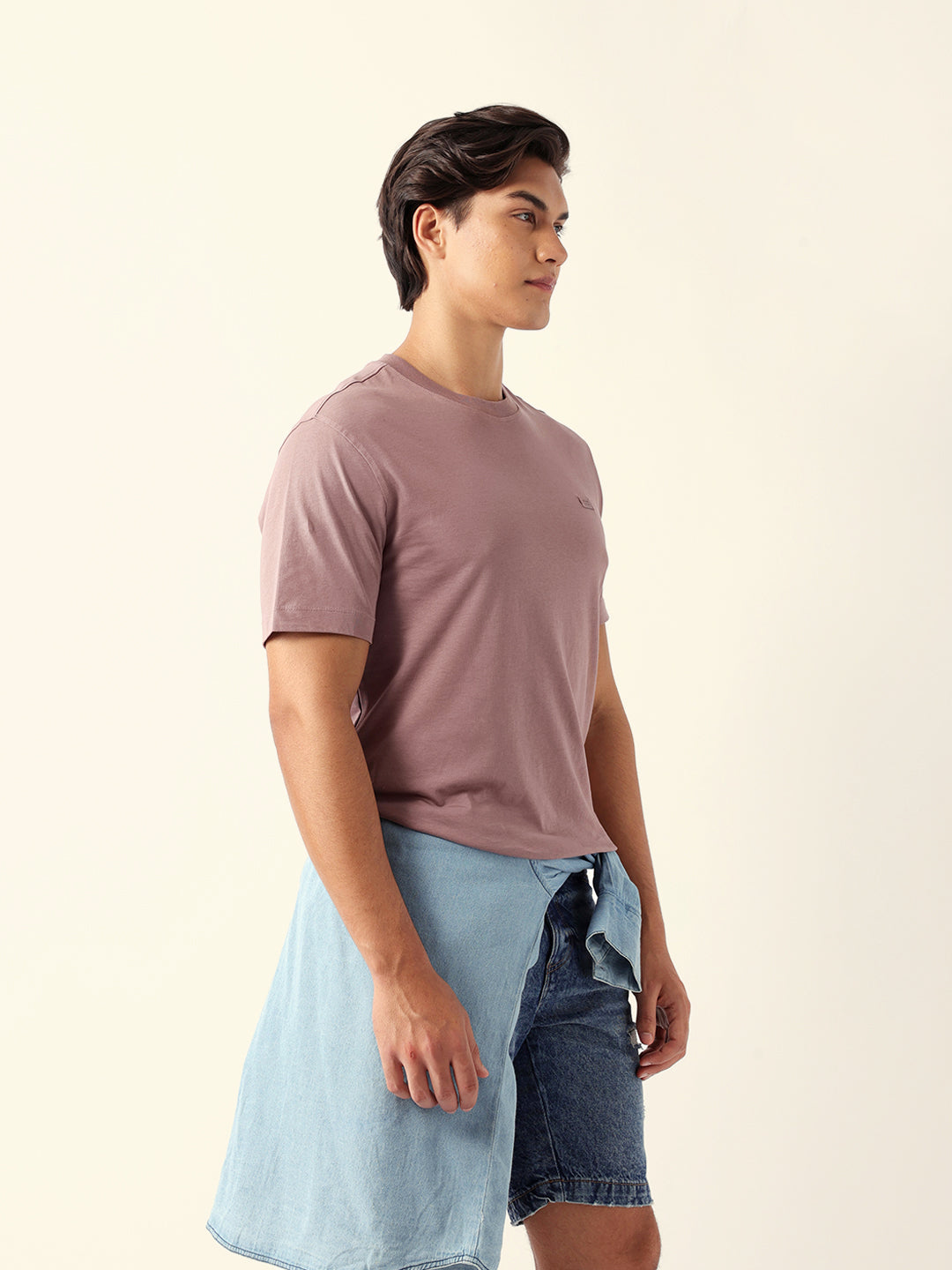 Men Peach Cotton Solid T-Shirt