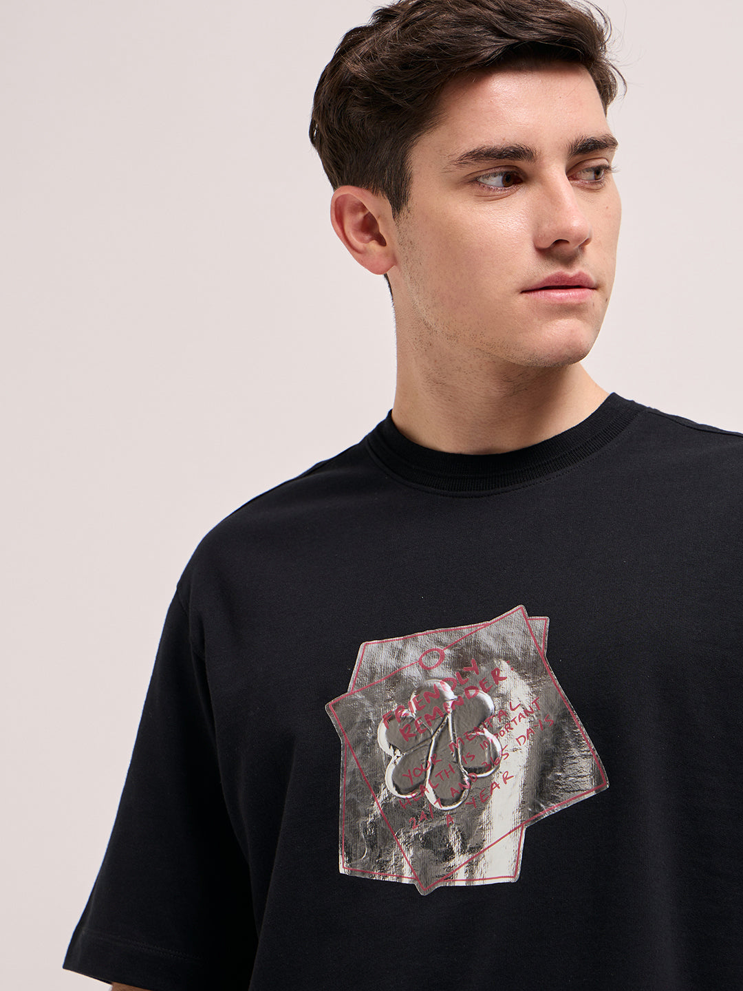 Men Black Oversize Graphic Printed Crew Neck T-shirt