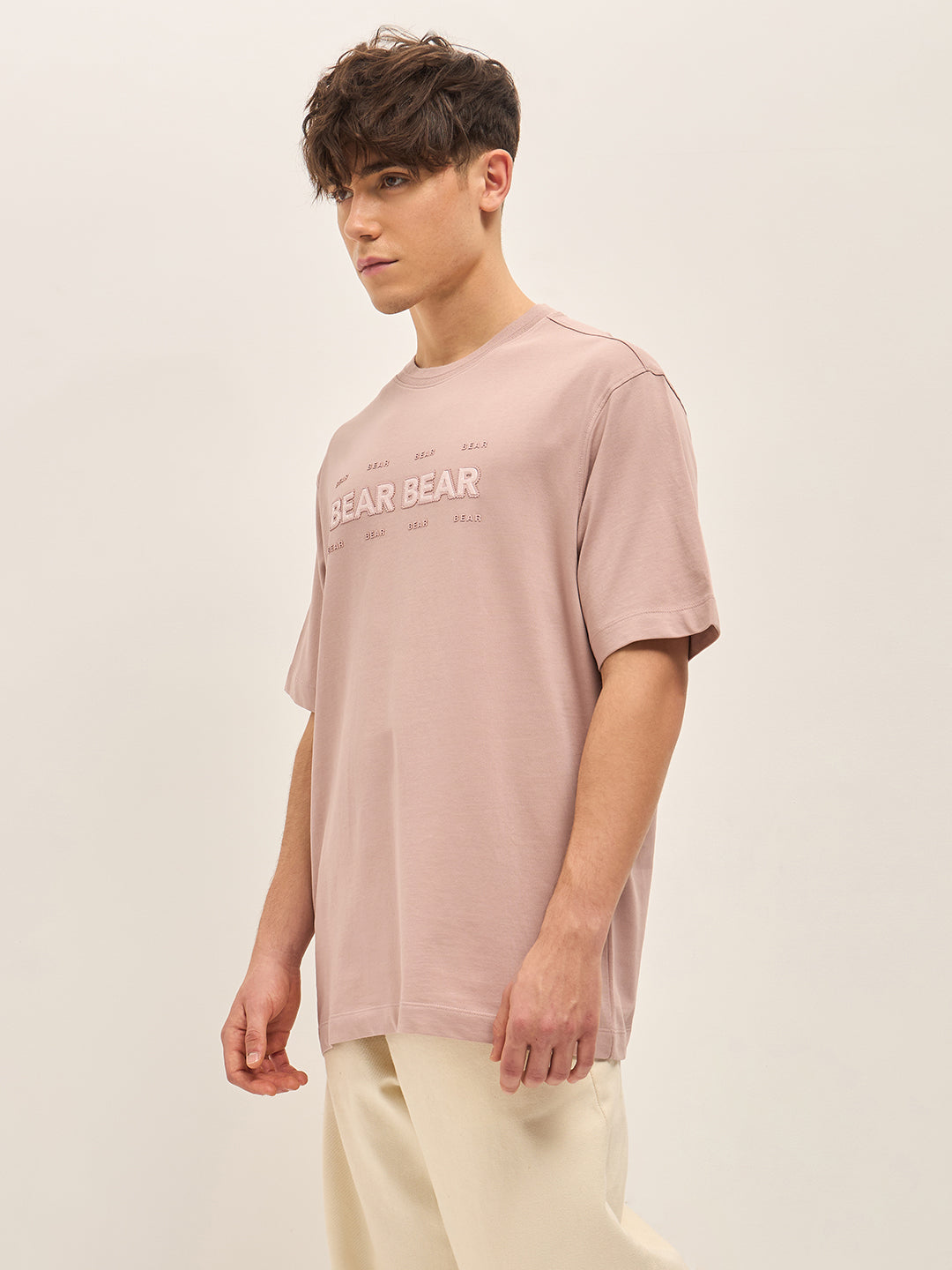 Men Pink Oversize Graphic Design Crew Neck T-shirt