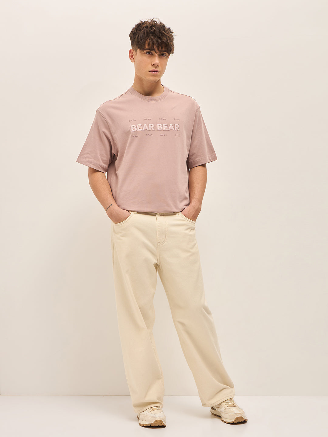 Men Pink Oversize Graphic Design Crew Neck T-shirt