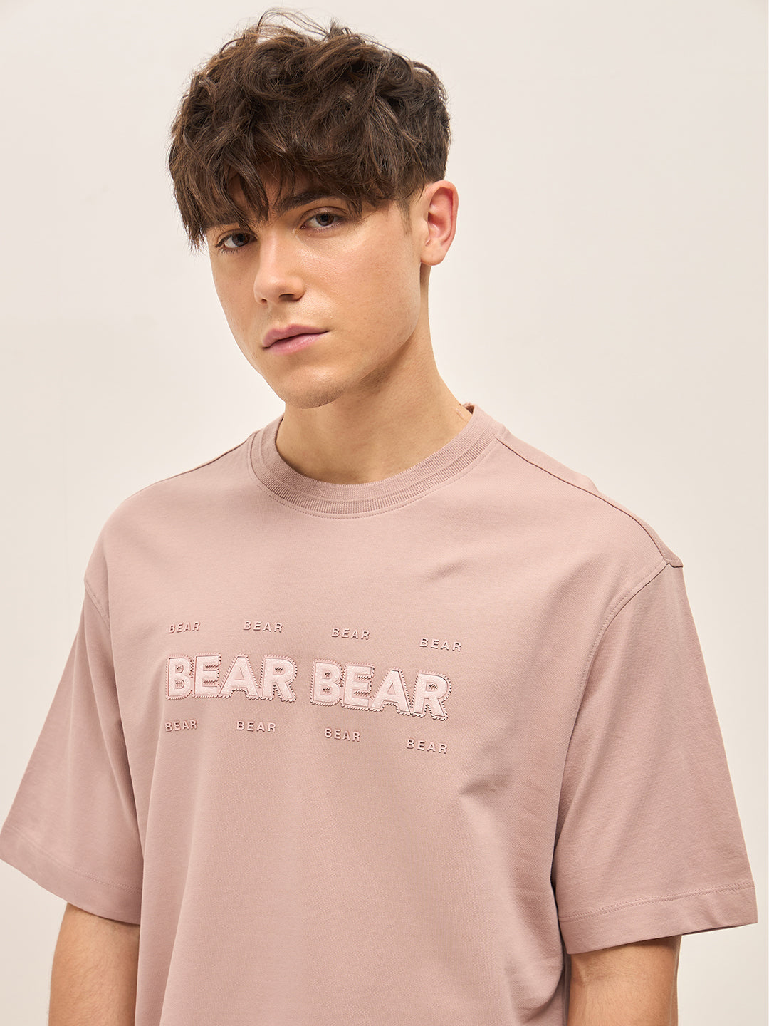 Men Pink Oversize Graphic Design Crew Neck T-shirt