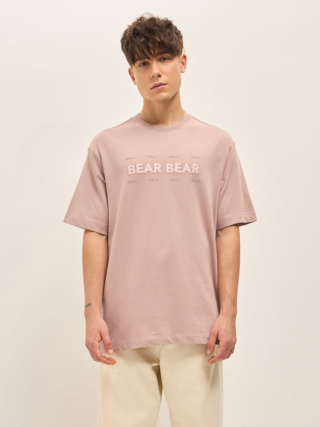 Men Pink Oversize Graphic Design Crew Neck T-shirt