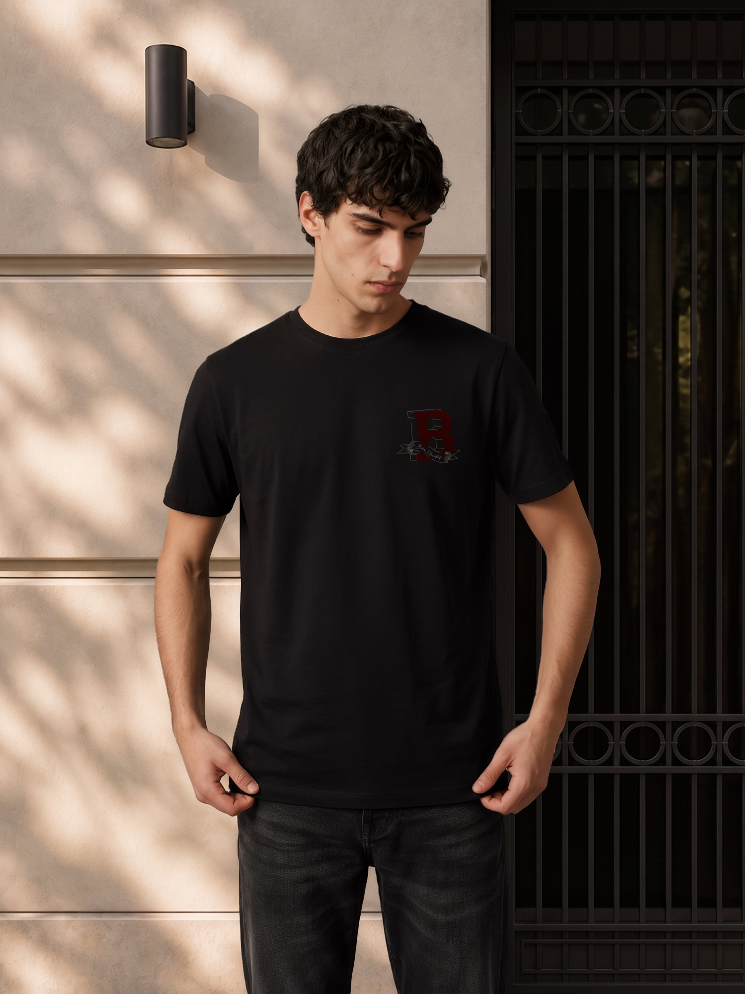Men Black Graphic Cotton T-Shirt