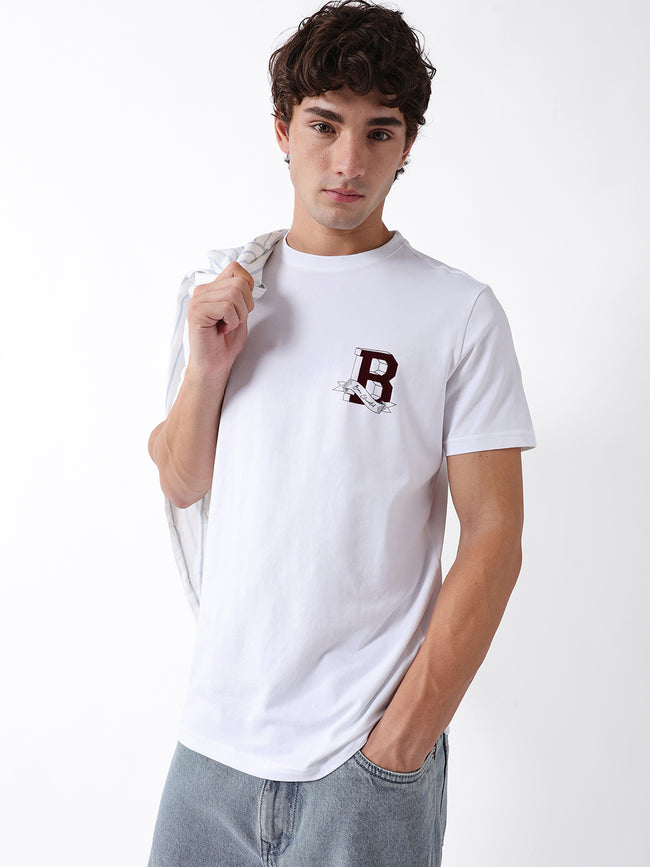Men White Graphic Cotton T-Shirt