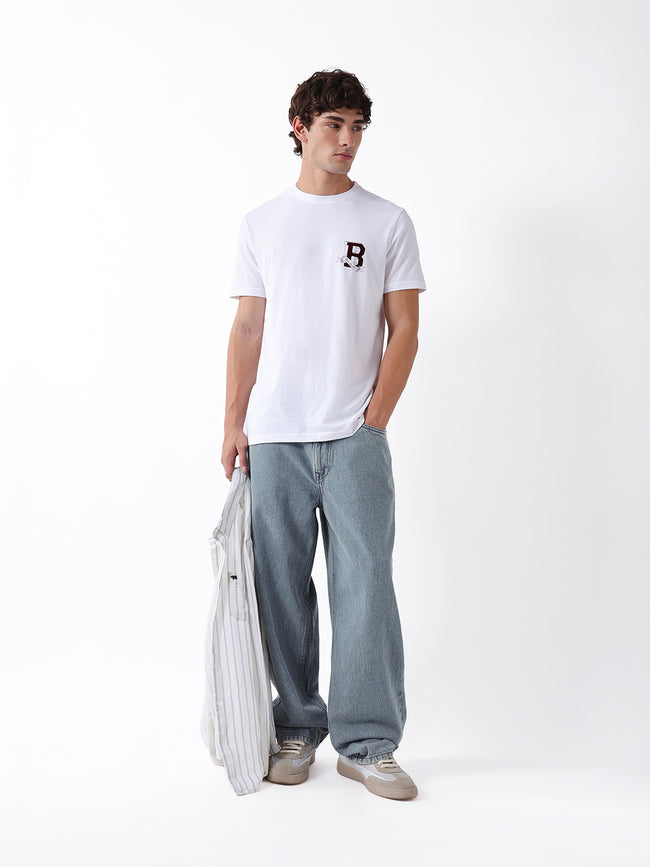 Men White Graphic Cotton T-Shirt