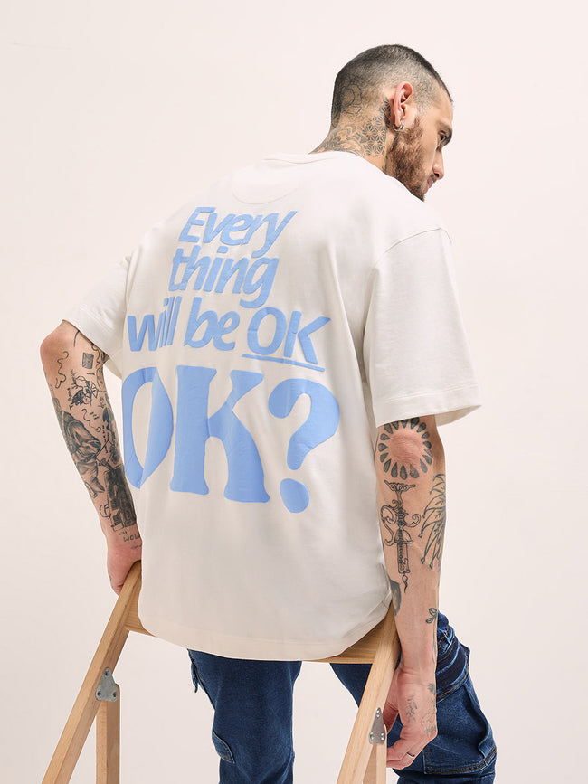 Men White Oversize Graphic & Bold Back Print Crew Neck T-shirt
