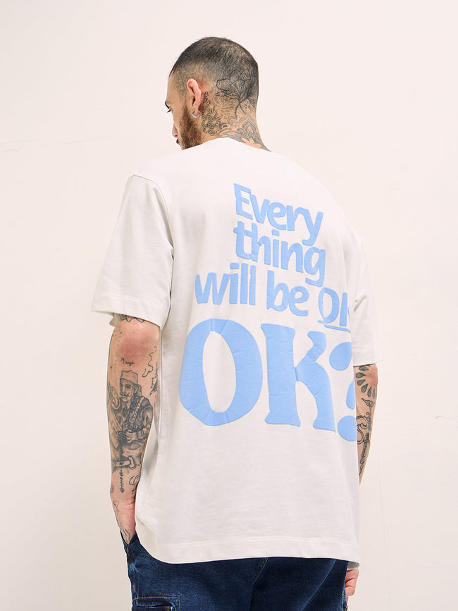Men White Oversize Graphic & Bold Back Print Crew Neck T-shirt