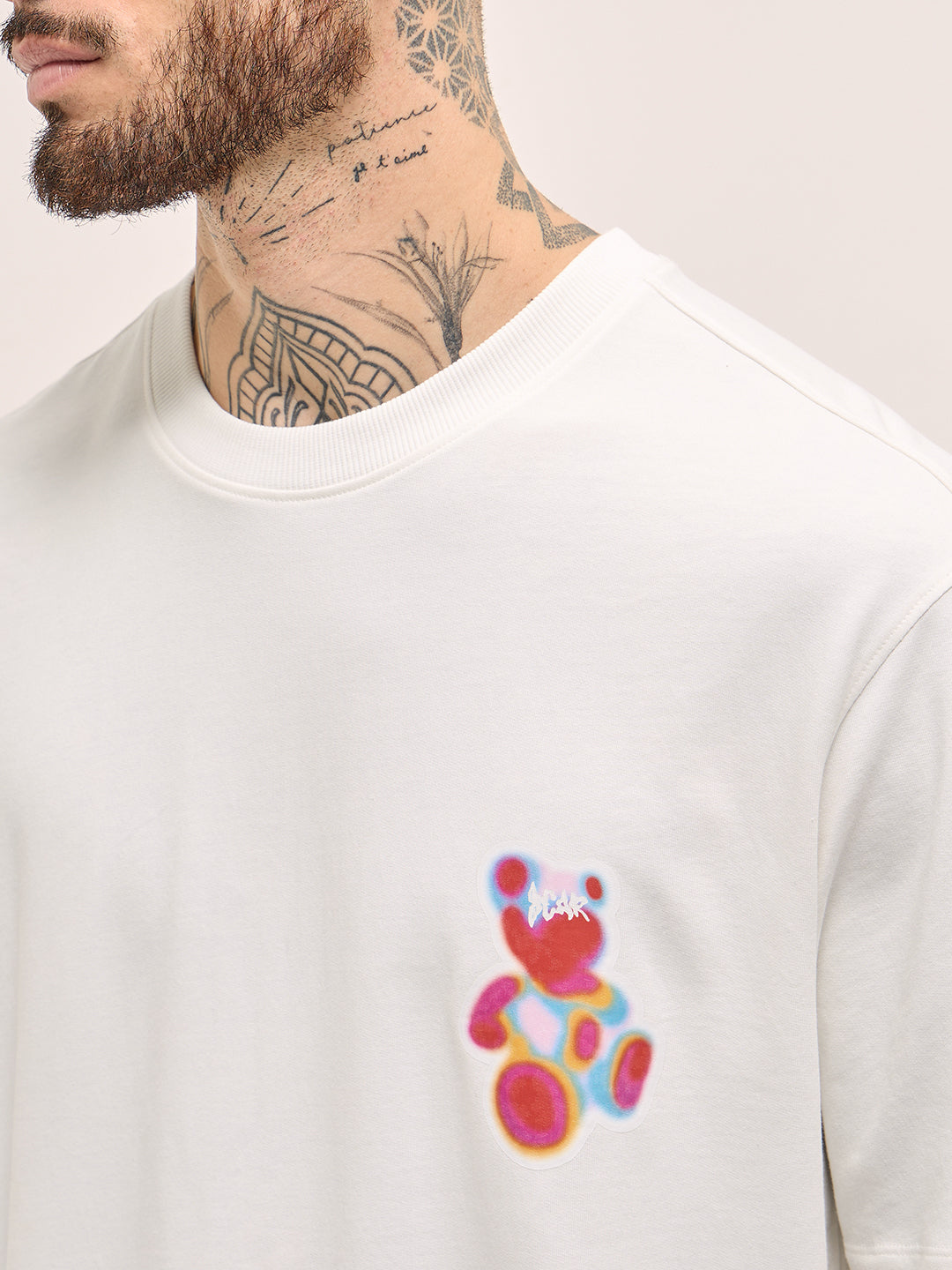 Men White Oversize Graphic & Bold Back Print Crew Neck T-shirt