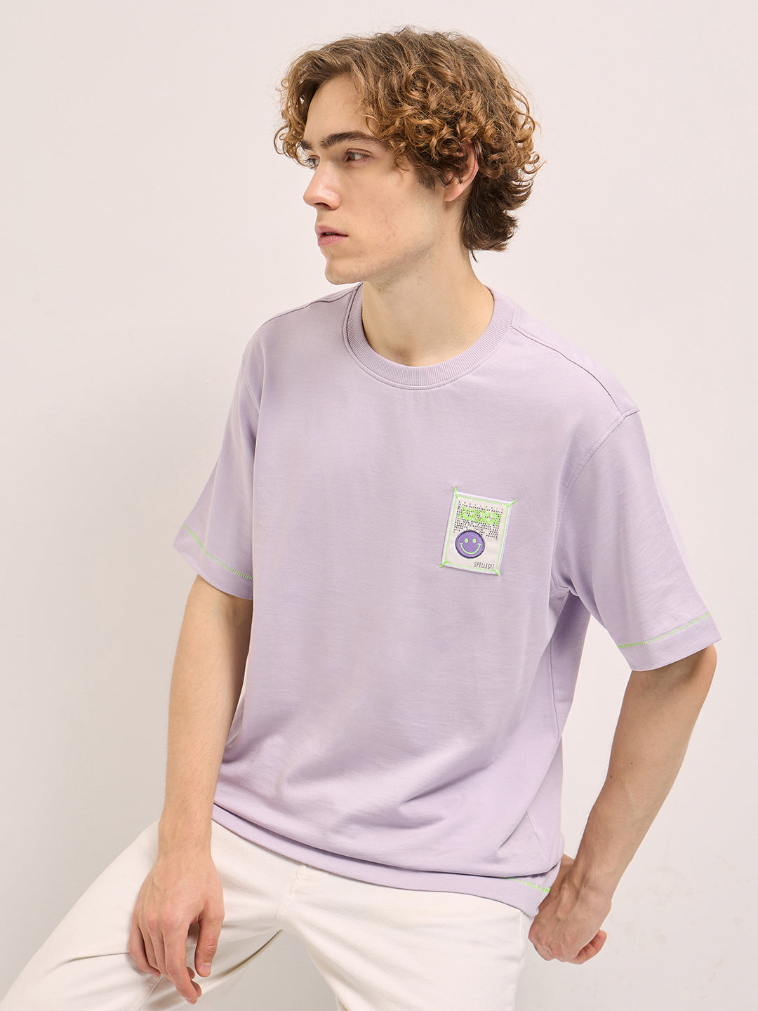 Men Purple Oversize Graphic Printed Crew Neck T-shirt