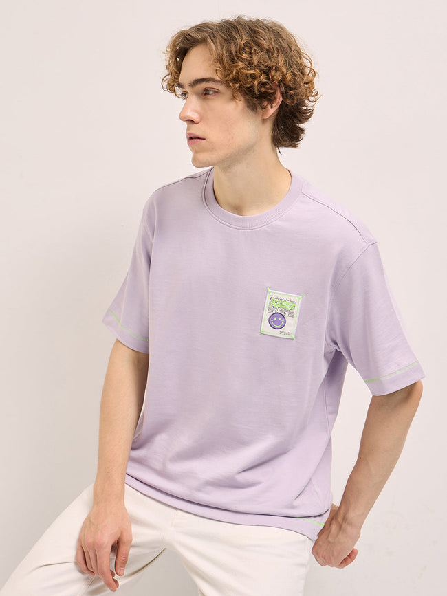 Men Purple Oversize Graphic Printed Crew Neck T-shirt