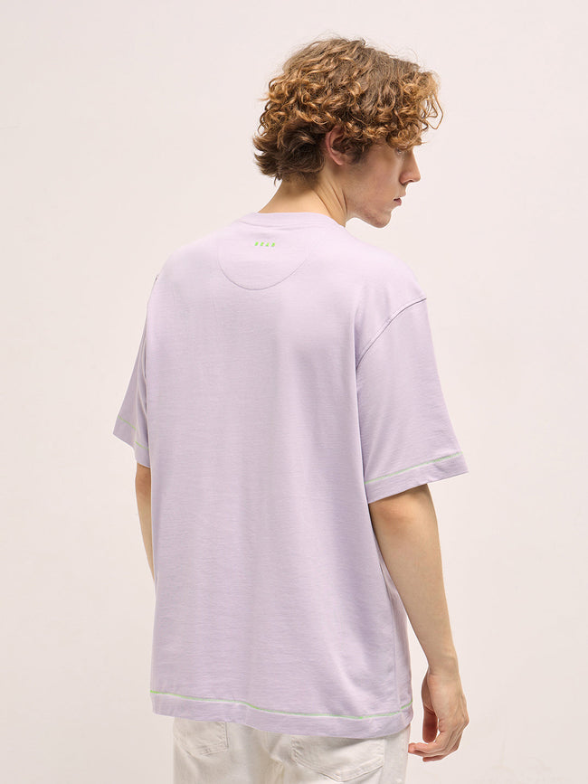 Men Purple Oversize Graphic Printed Crew Neck T-shirt
