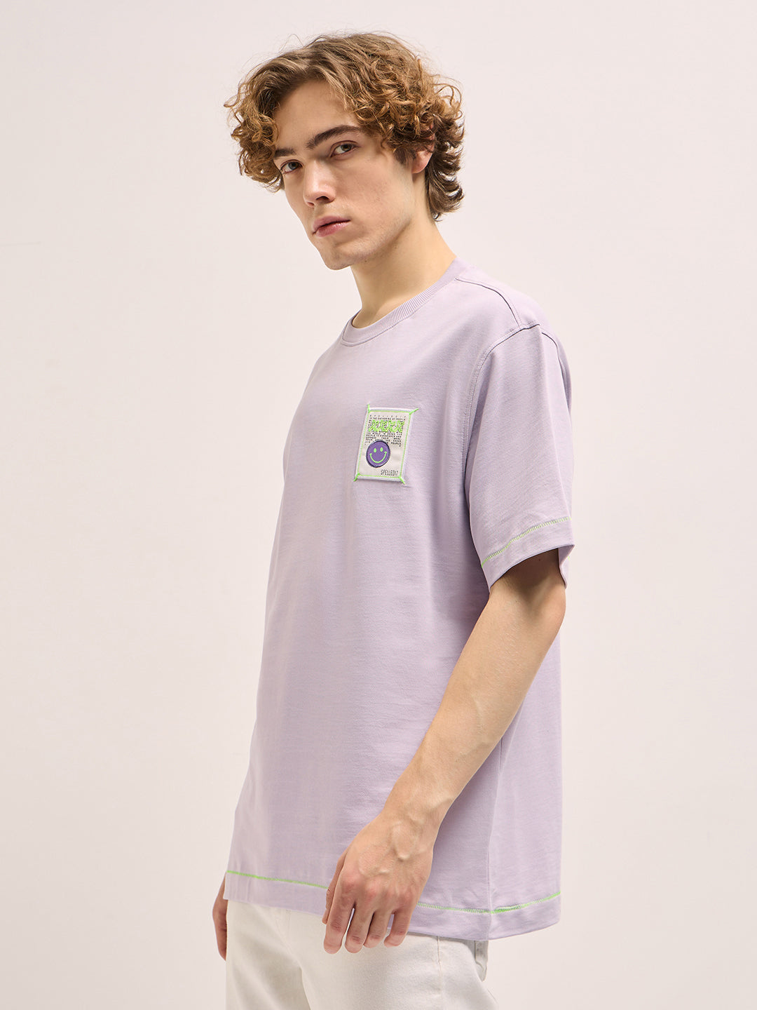 Men Purple Oversize Graphic Printed Crew Neck T-shirt