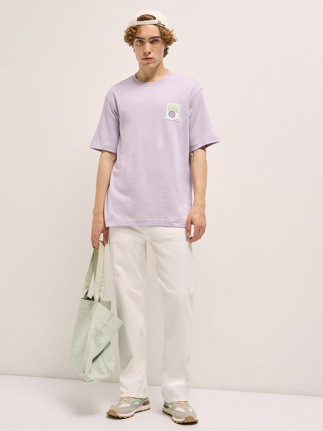 Men Purple Oversize Graphic Printed Crew Neck T-shirt
