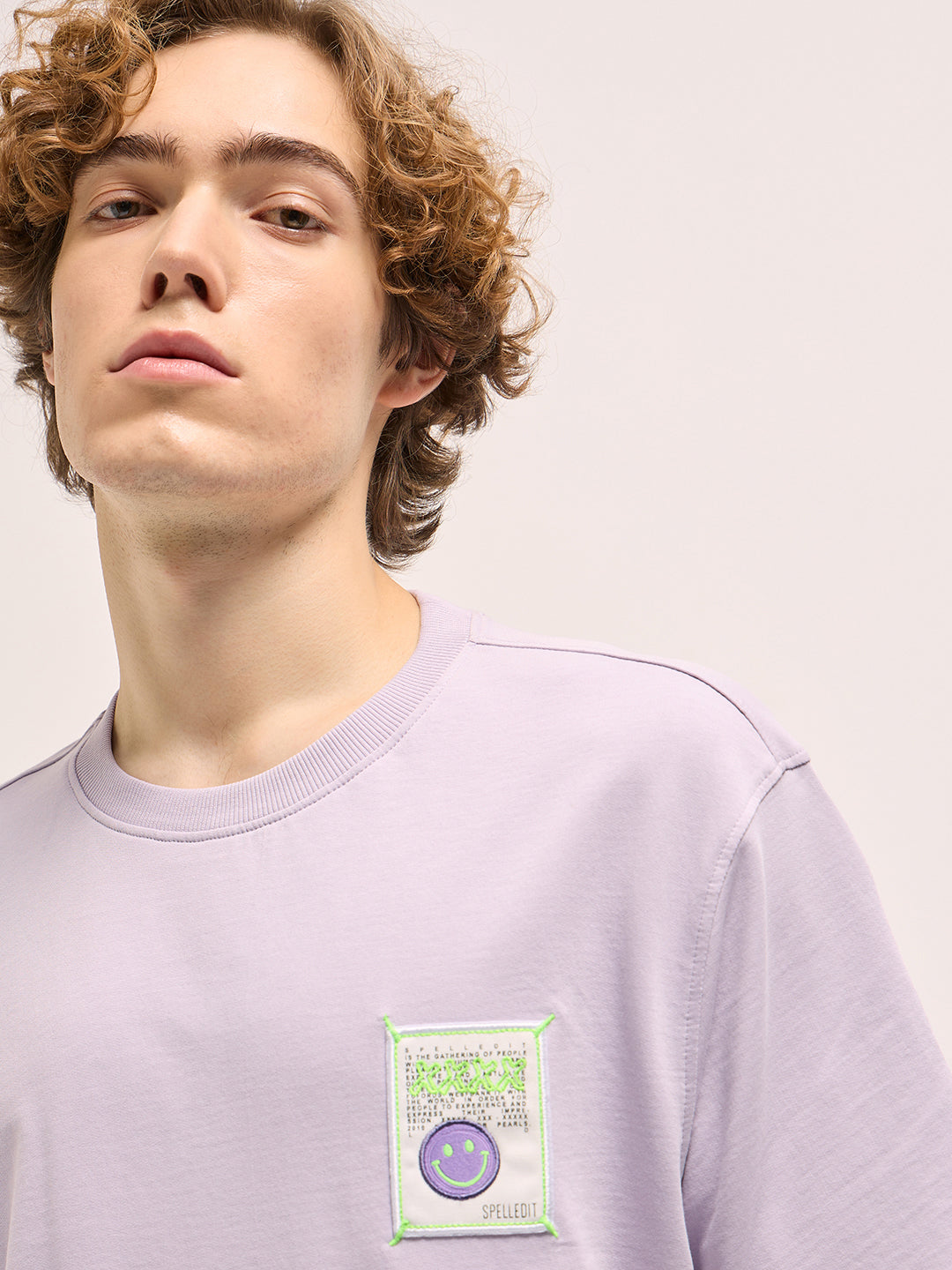 Men Purple Oversize Graphic Printed Crew Neck T-shirt