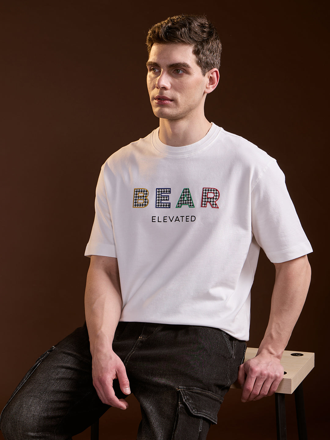 Men White Oversize Graphic Print Crew Neck T-shirt