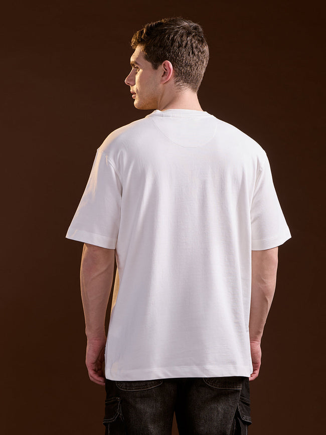 Men White Oversize Graphic Print Crew Neck T-shirt