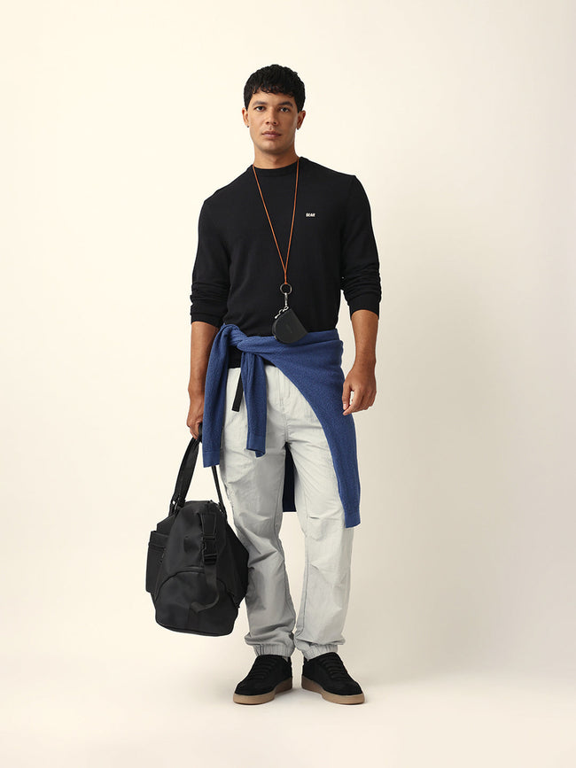 Men Black Viscose Rayon Solid T-Shirt