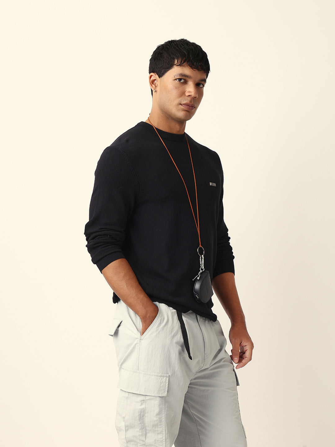 Men Black Viscose Rayon Solid T-Shirt