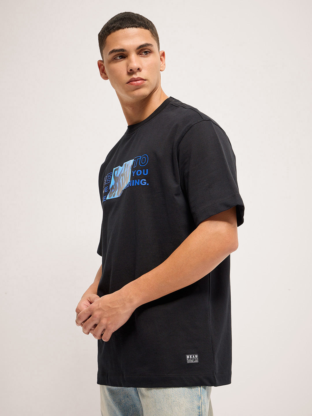Men Black 3D Graphic print Crew Neck T-Shirt