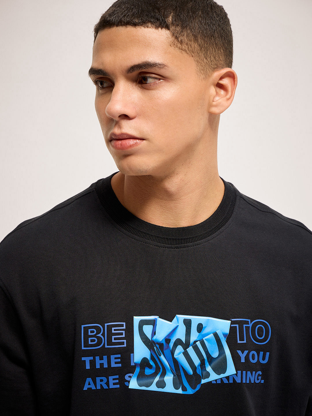 Men Black 3D Graphic print Crew Neck T-Shirt