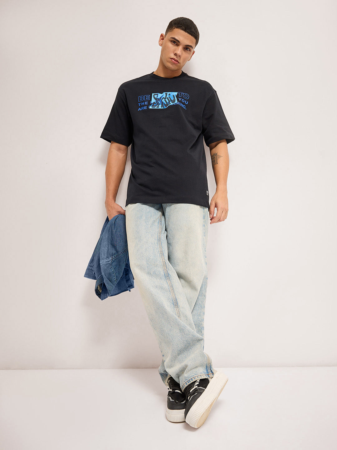 Men Black 3D Graphic print Crew Neck T-Shirt