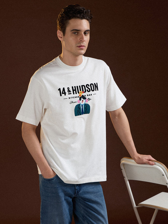 Men White Oversized Graphic Print T-Shirt