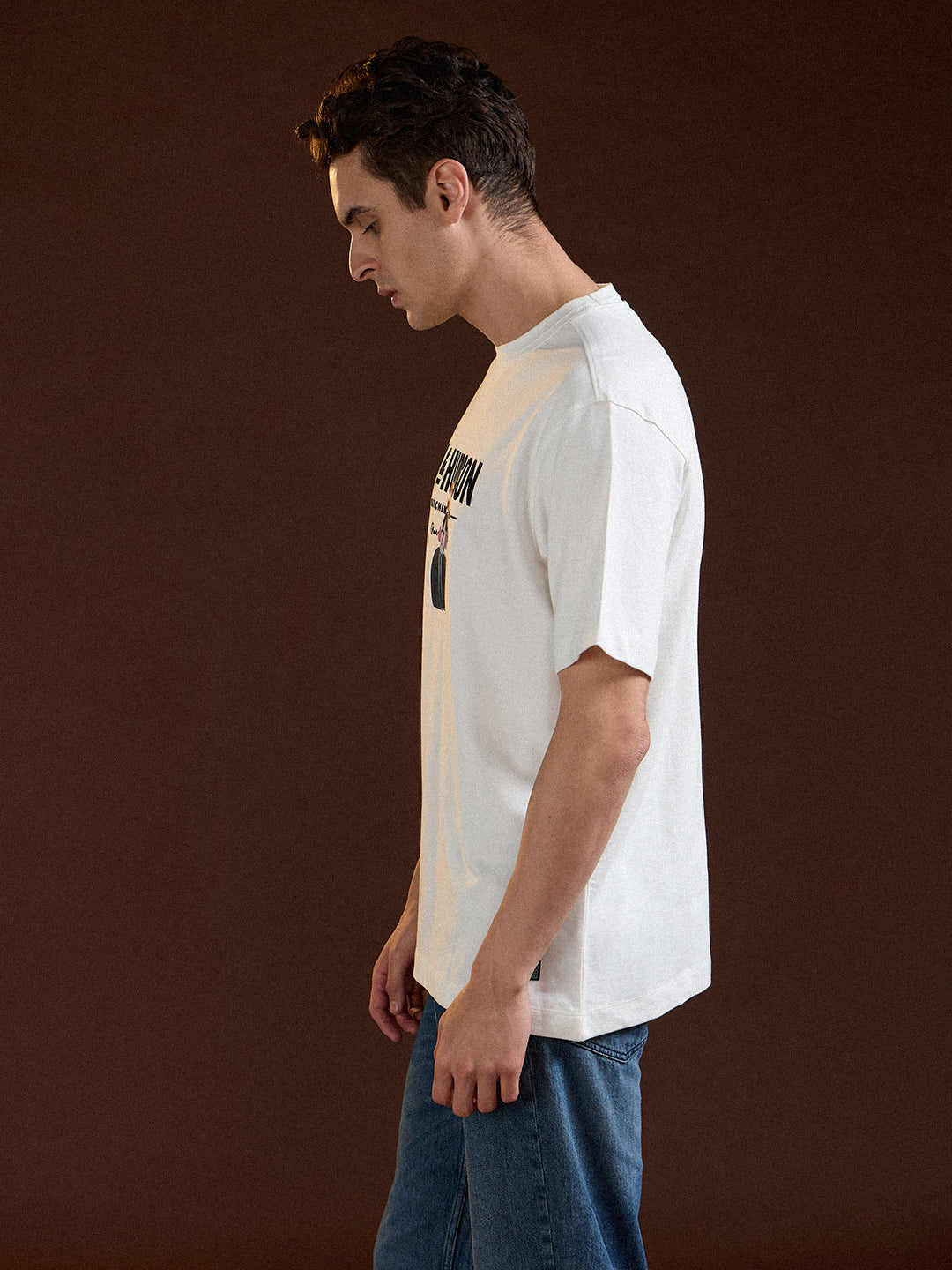 Men White Oversized Graphic Print T-Shirt