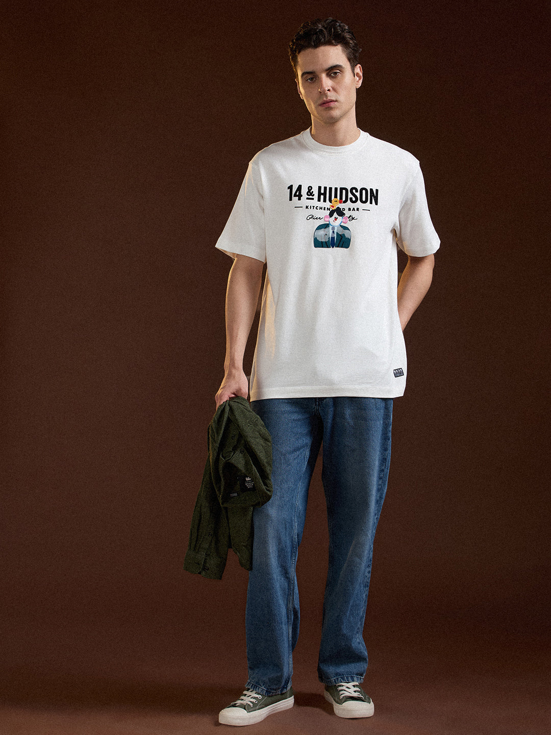Men White Oversized Graphic Print T-Shirt
