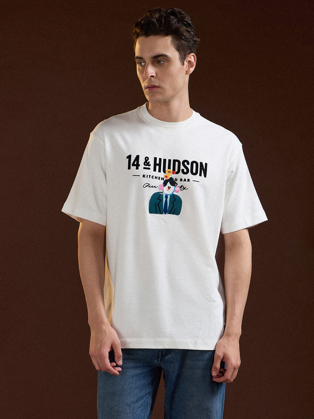 Men White Oversized Graphic Print T-Shirt