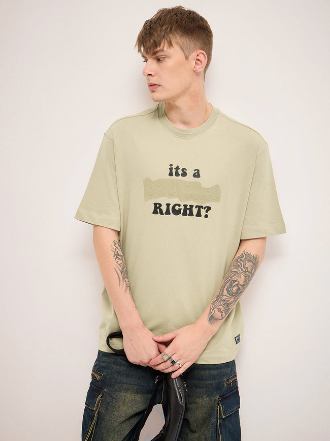 Men Beige 3D graphic Design Crew Neck T-Shirt