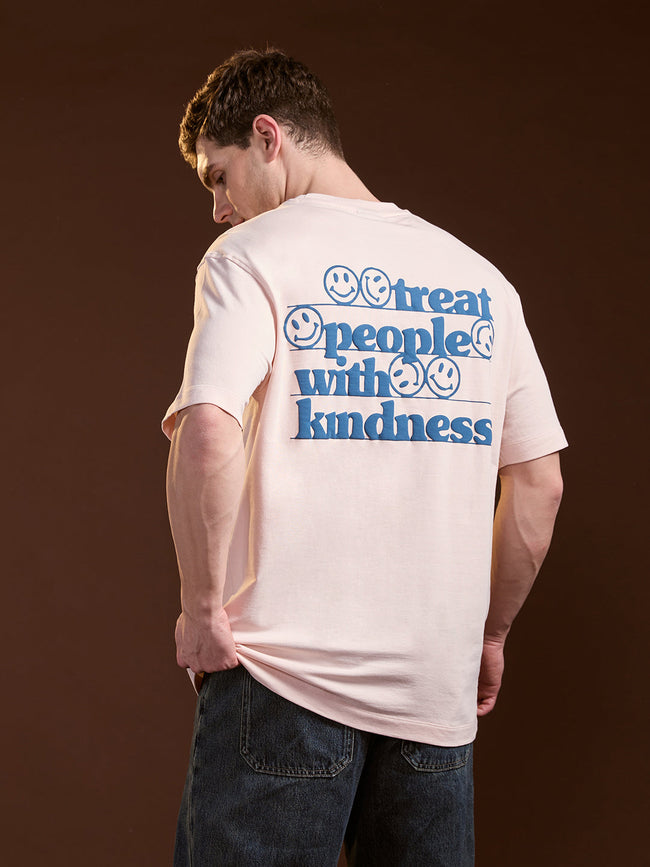 Men Peach Oversized Crew Neck T-Shirt