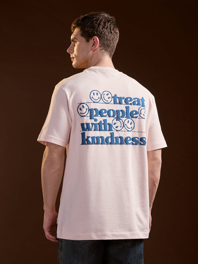Men Peach Oversized Crew Neck T-Shirt